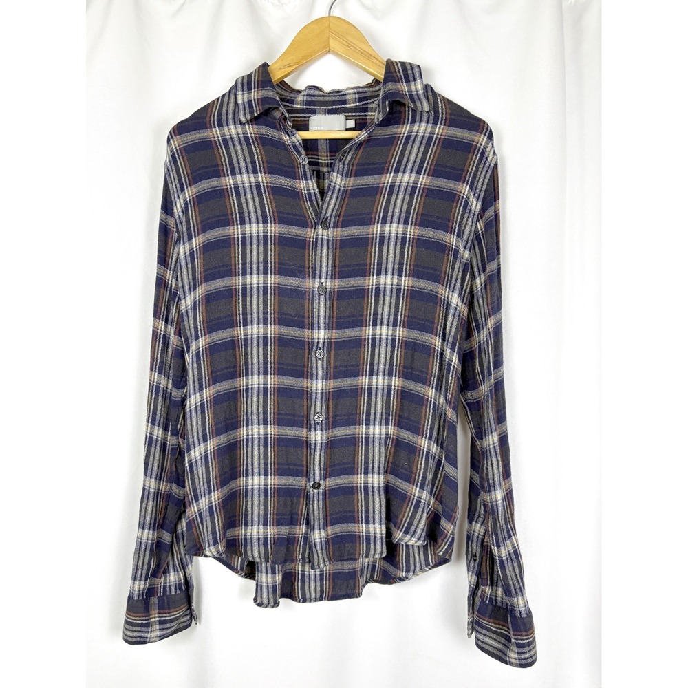 Vince Navy Blue Plaid Wool Blend Button Down Shirt Medium